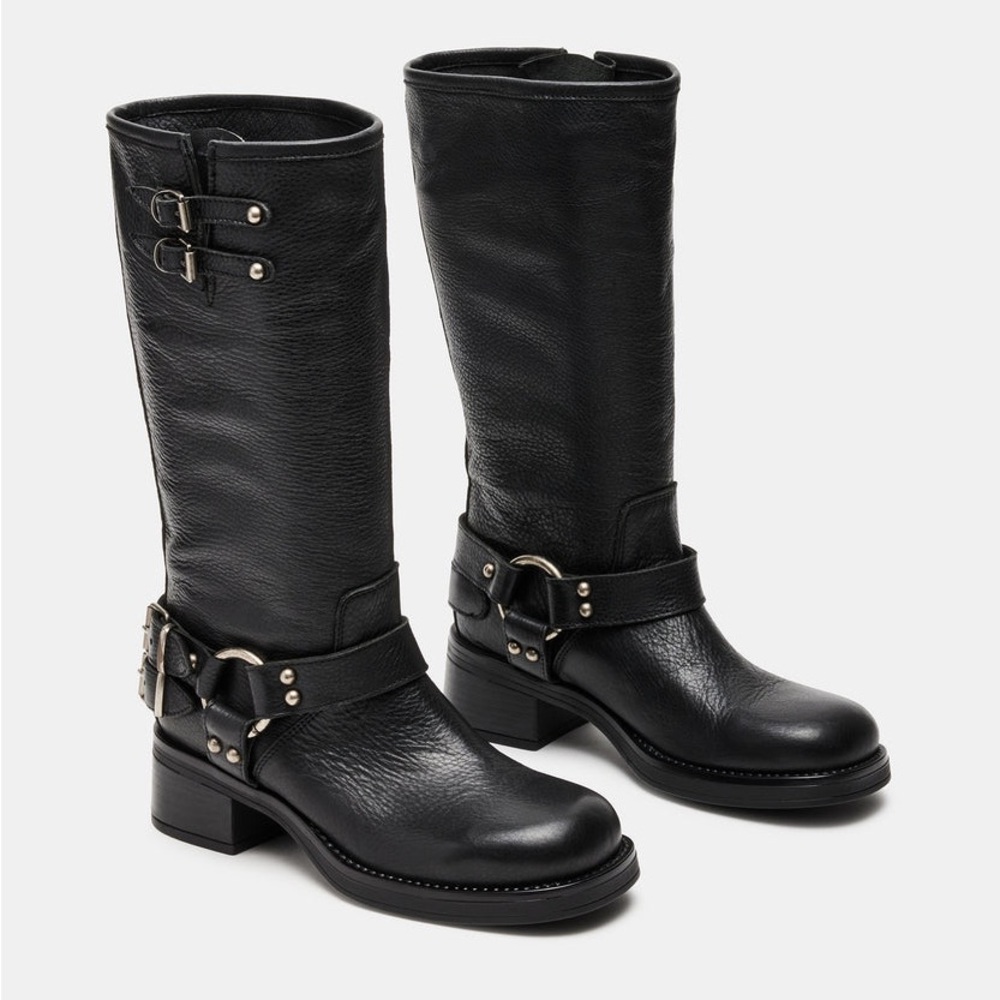 Steve Madden Black Leather Buckle Boots